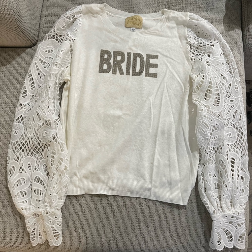 White Lace Long-Sleeve Rhinestone Bride Top